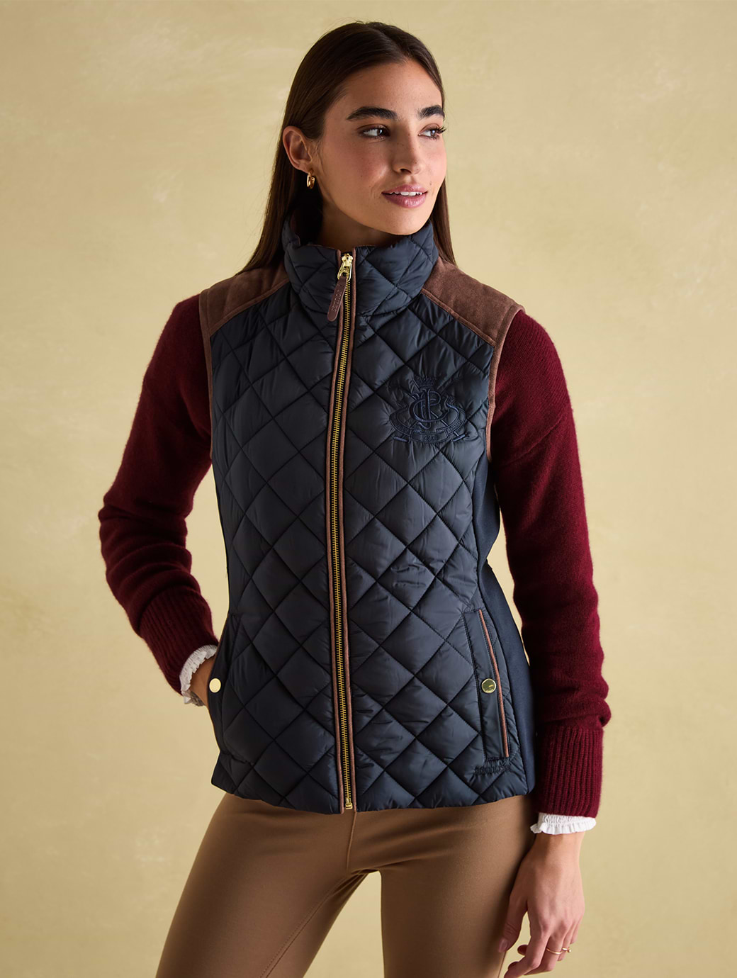 Joules Women's Braemar Luxe Showerproof Diamond Quilted Gilet Navy