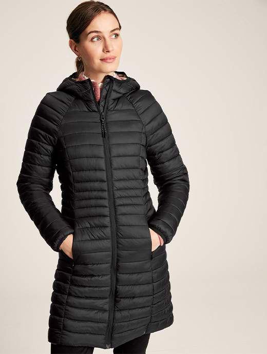 Joules Women s Bramley Long Packable Jacket Black