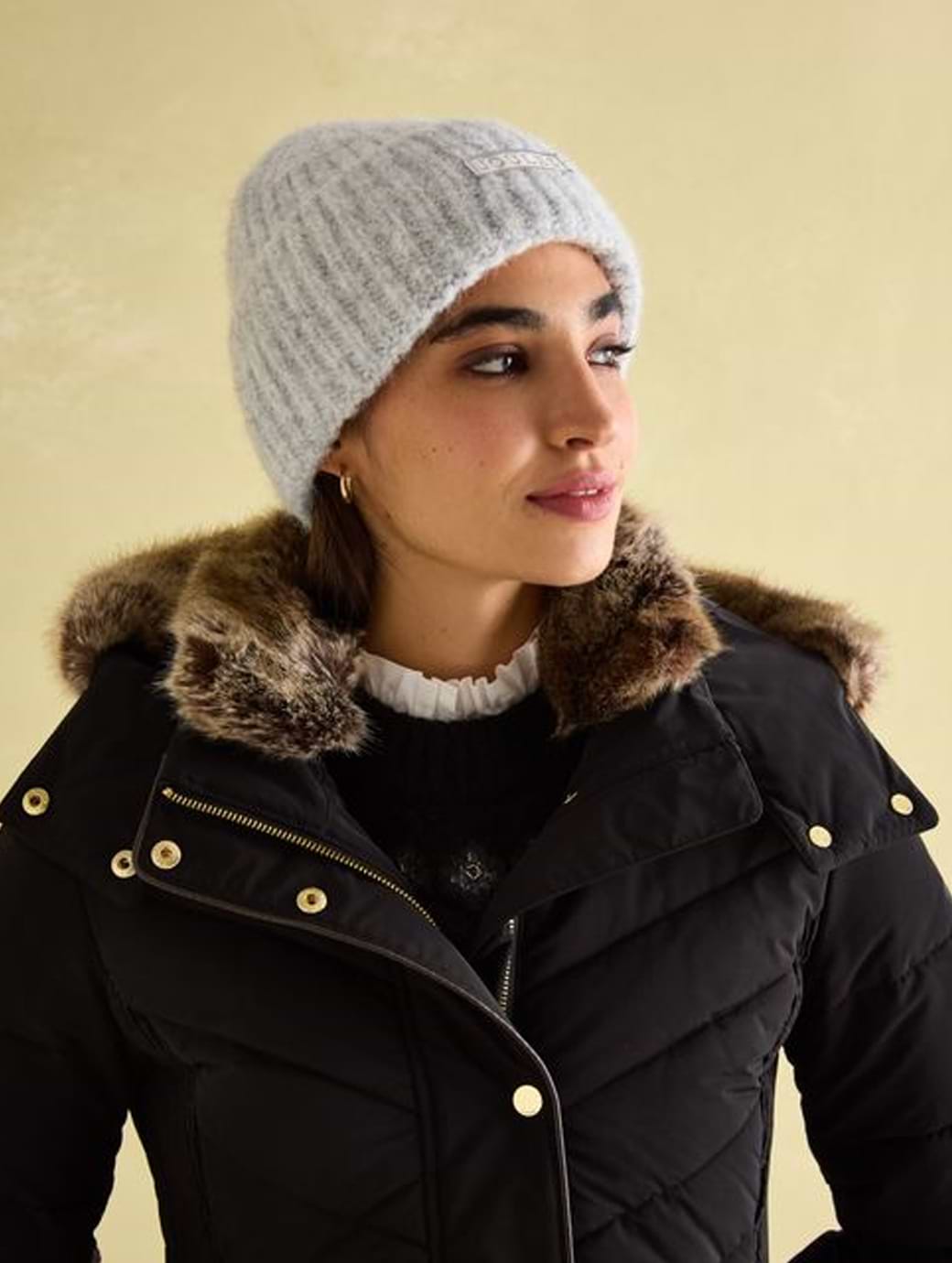 Joules Women s Cherington Showerproof Longline Padded Coat with Faux Fur Hood Black