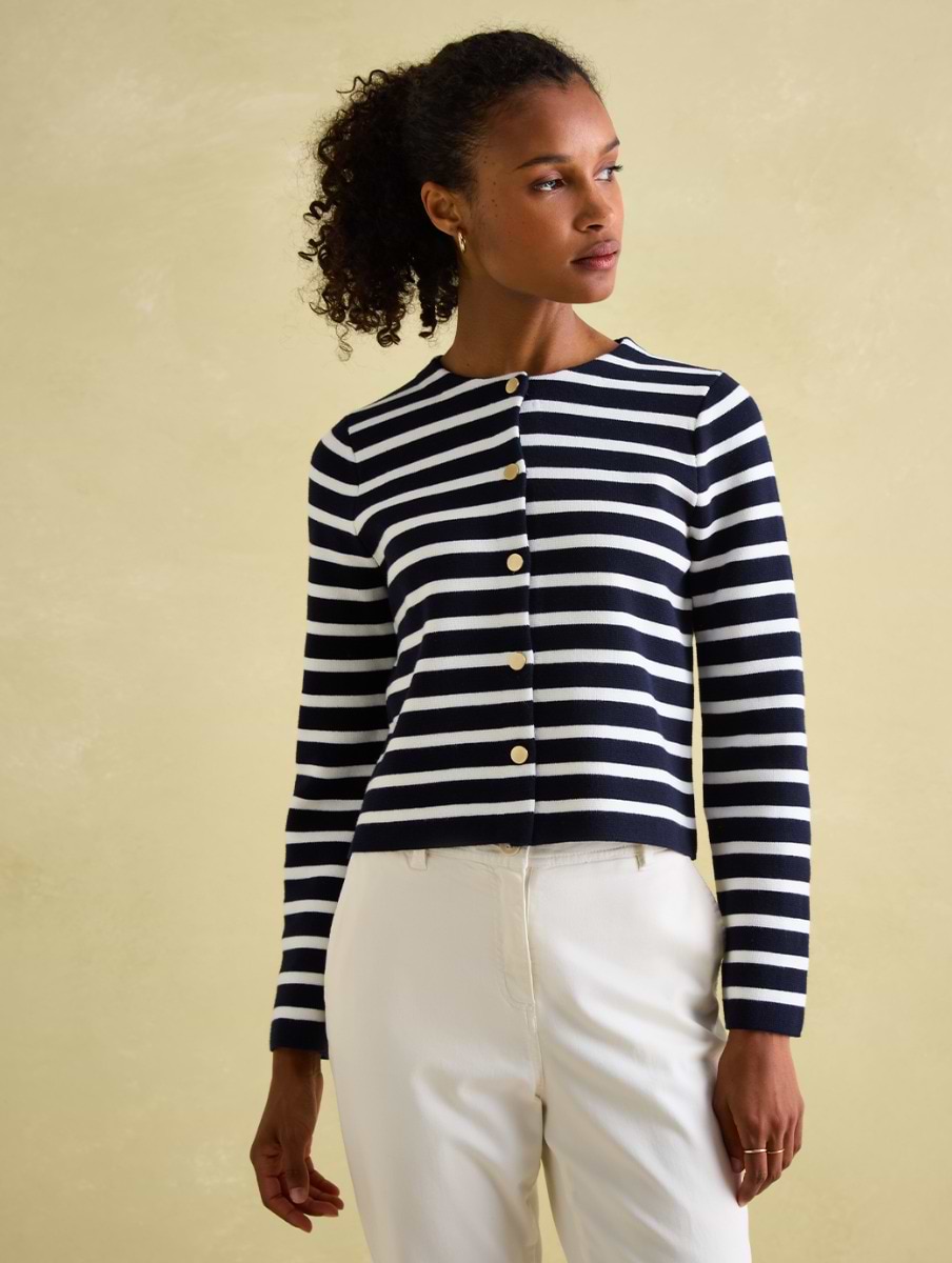 Joules Women s Constance Striped Cotton Cardigan Navy Creme