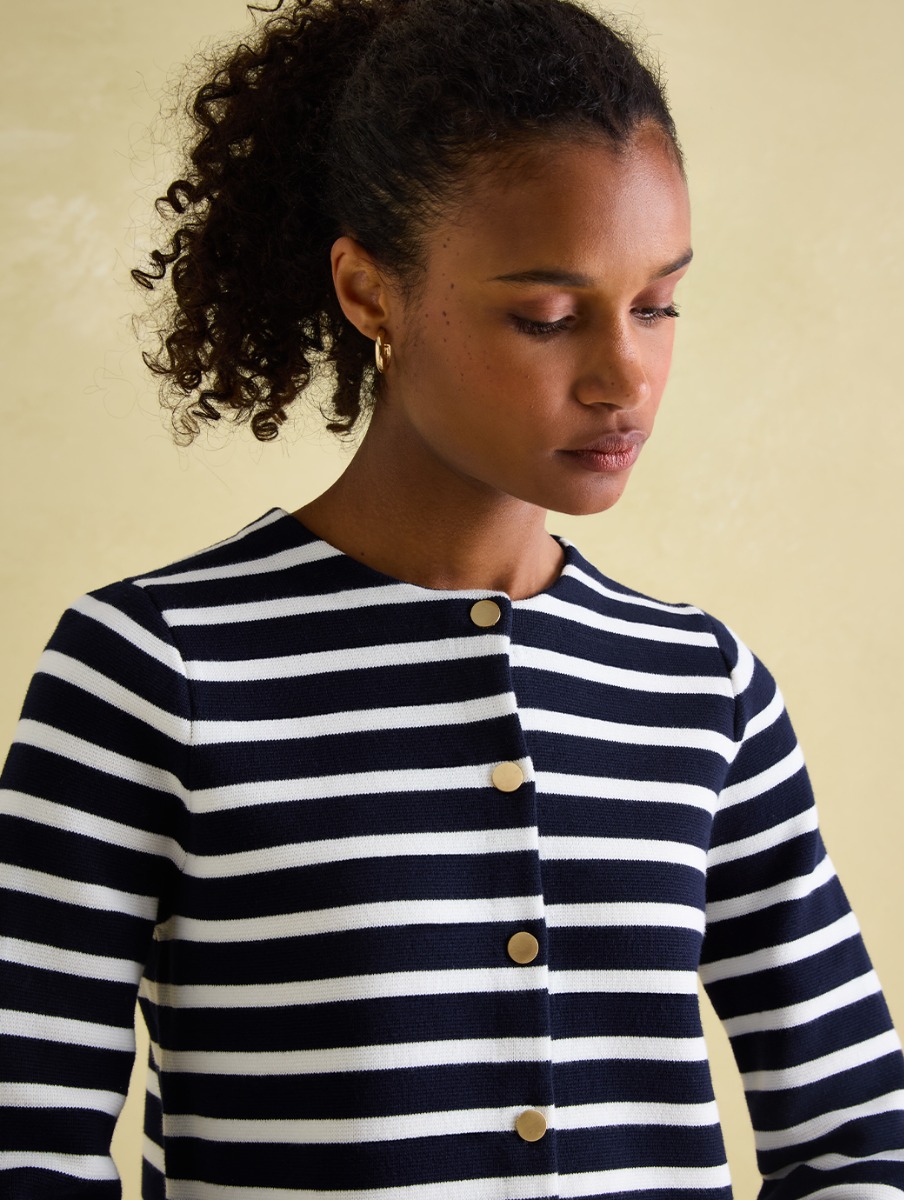 Joules Women s Constance Striped Cotton Cardigan Navy Creme