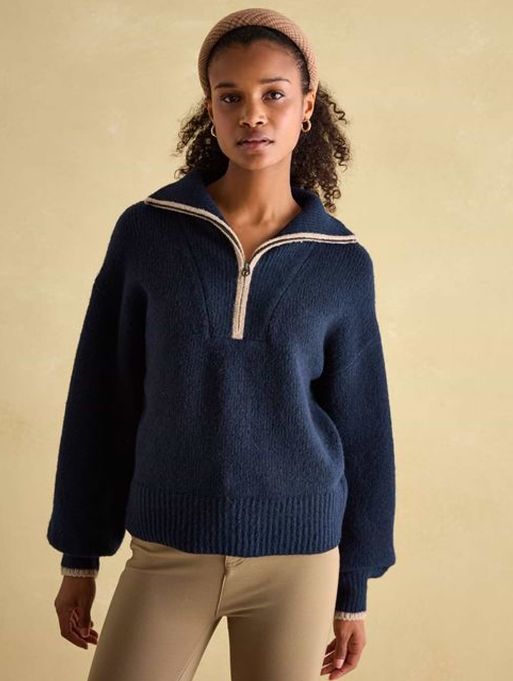 Joules Women's Elmore Quarter Zip Knitted Jumper Navy