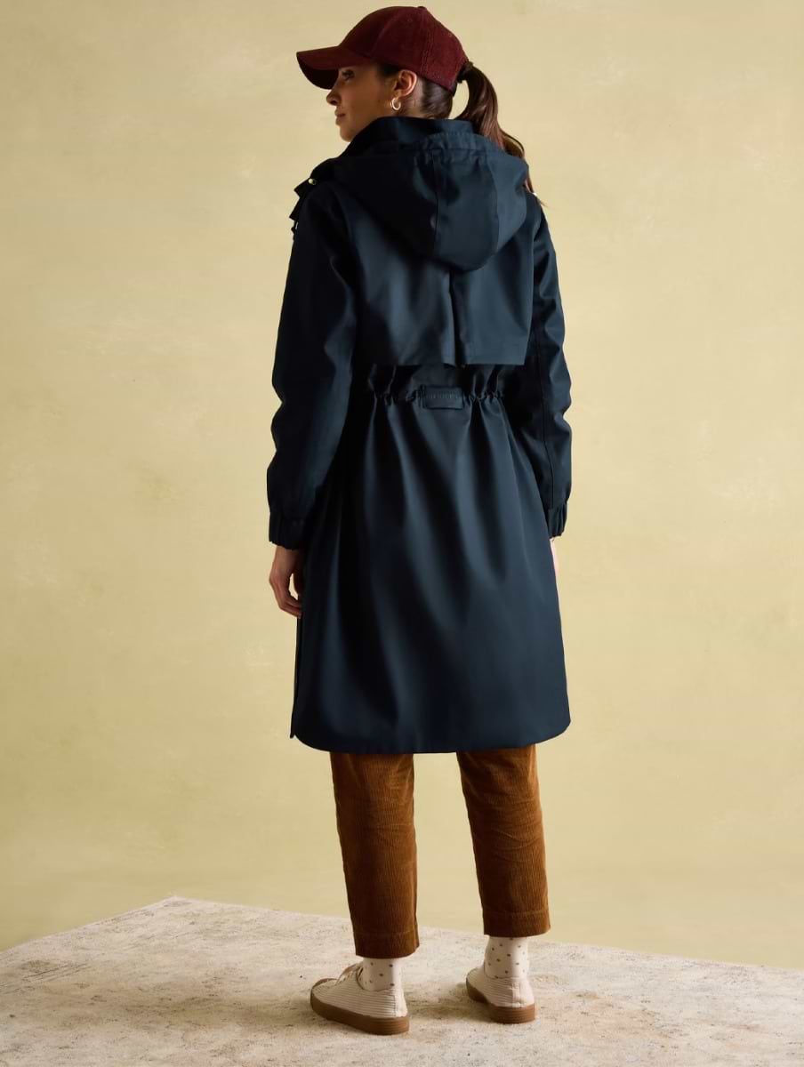 Joules Women s Harpsden Waterproof Long Raincoat with Hood Navy