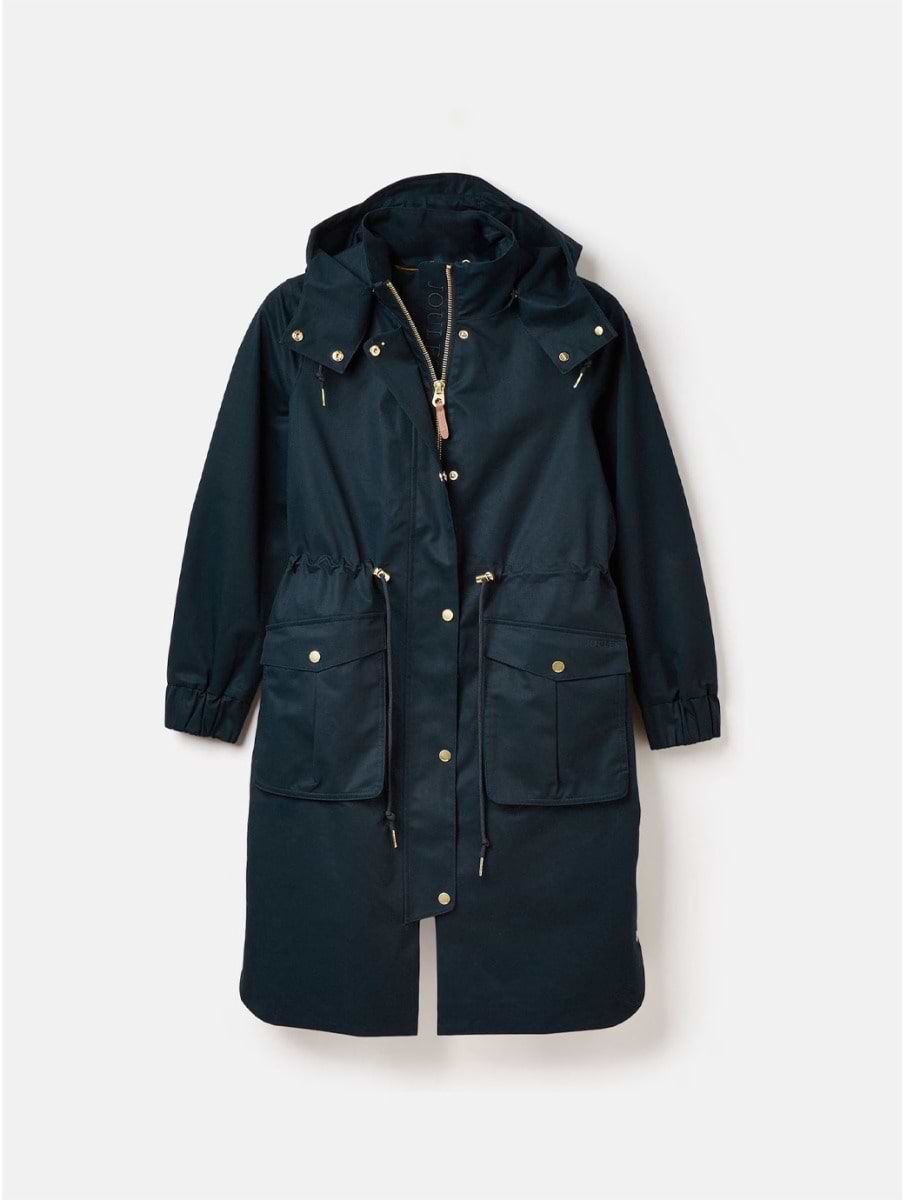 Joules Women s Harpsden Waterproof Long Raincoat with Hood Navy