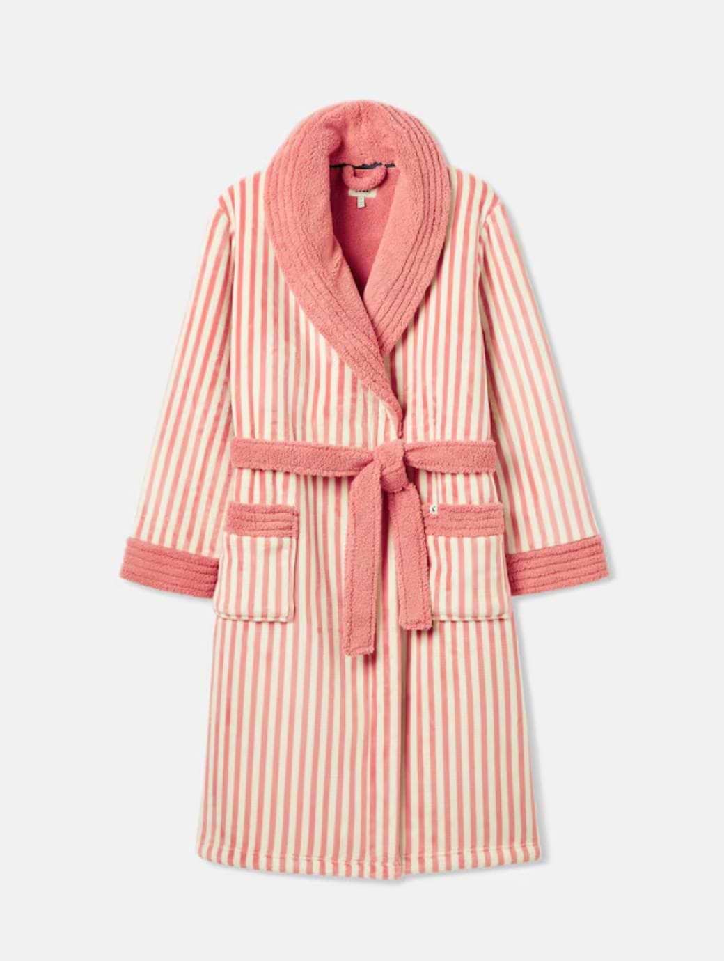 Joules Women's Matilda Fleece Dressing Gown Pink Stripe