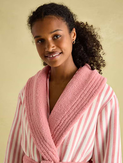 joules ladies dressing gowns Joules Women's Matilda Fleece Dressing Gown Pink Stripe