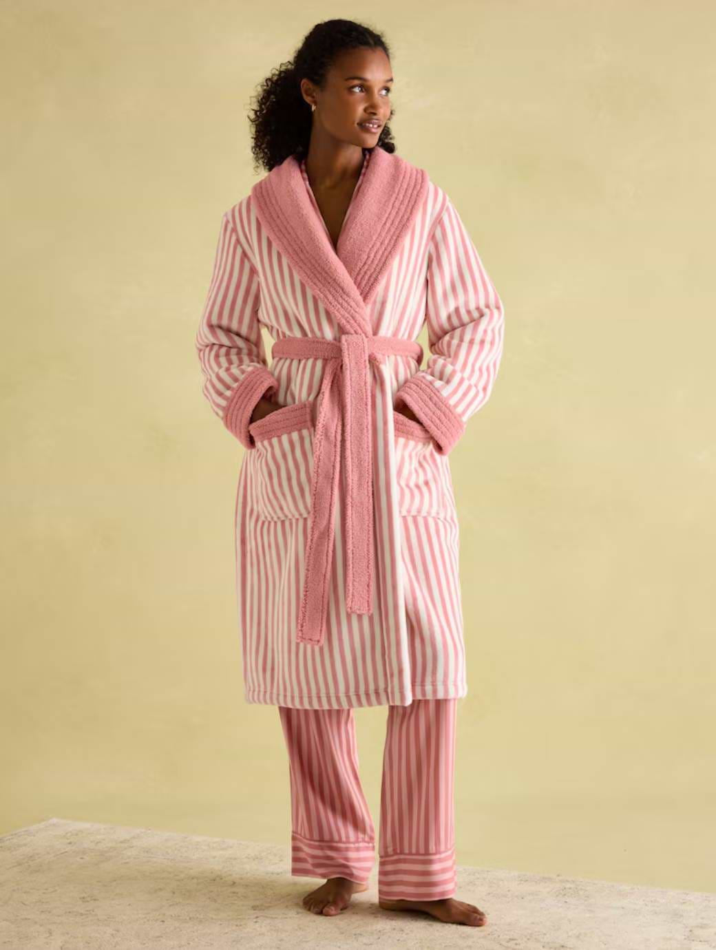 joules ladies dressing gowns Joules Women's Matilda Fleece Dressing Gown Pink Stripe