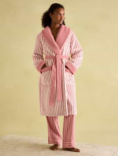 joules ladies dressing gowns Joules Women's Matilda Fleece Dressing Gown Pink Stripe