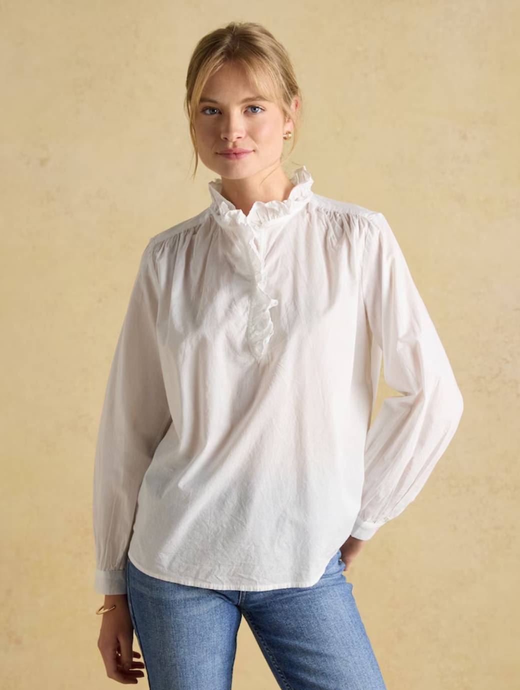 Joules Women's Melanie Cotton Ruffle Blouse Chalk