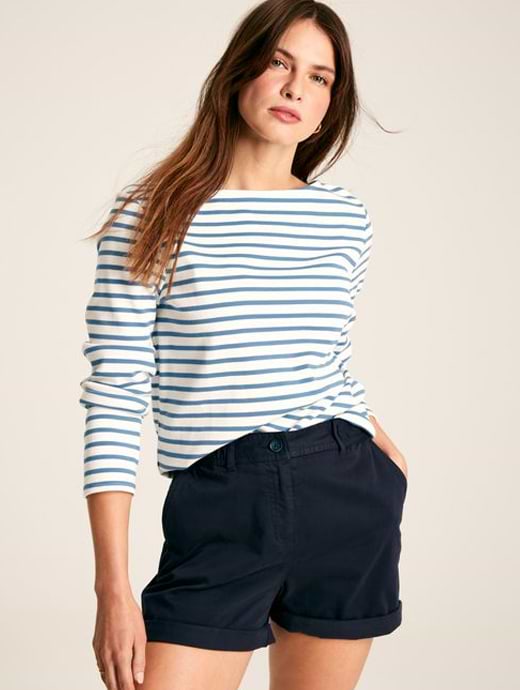 Joules Women's New Harbour Stripe Boat Neck Breton Top Cream/Blue