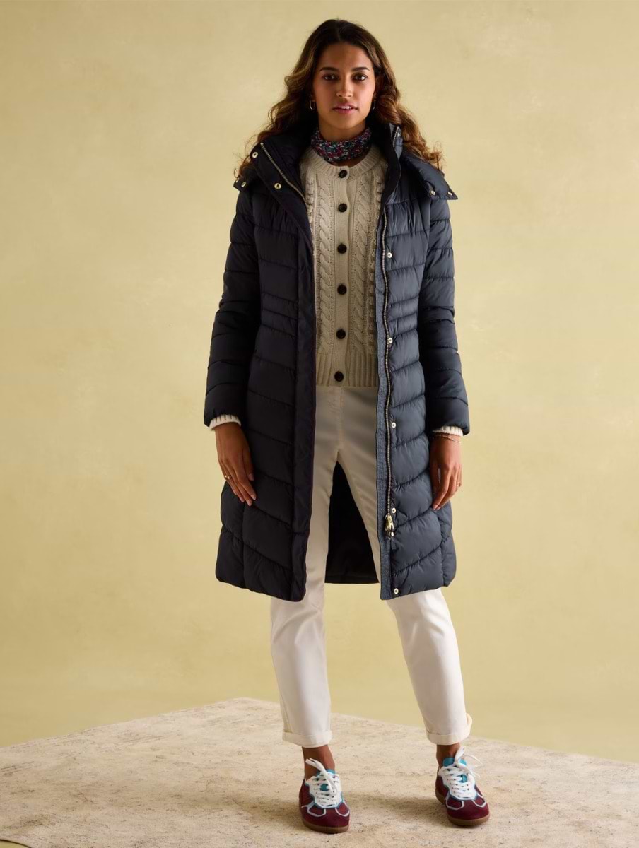 Joules Women s Pembury Showerproof Long Padded Coat With Hood Dark Navy