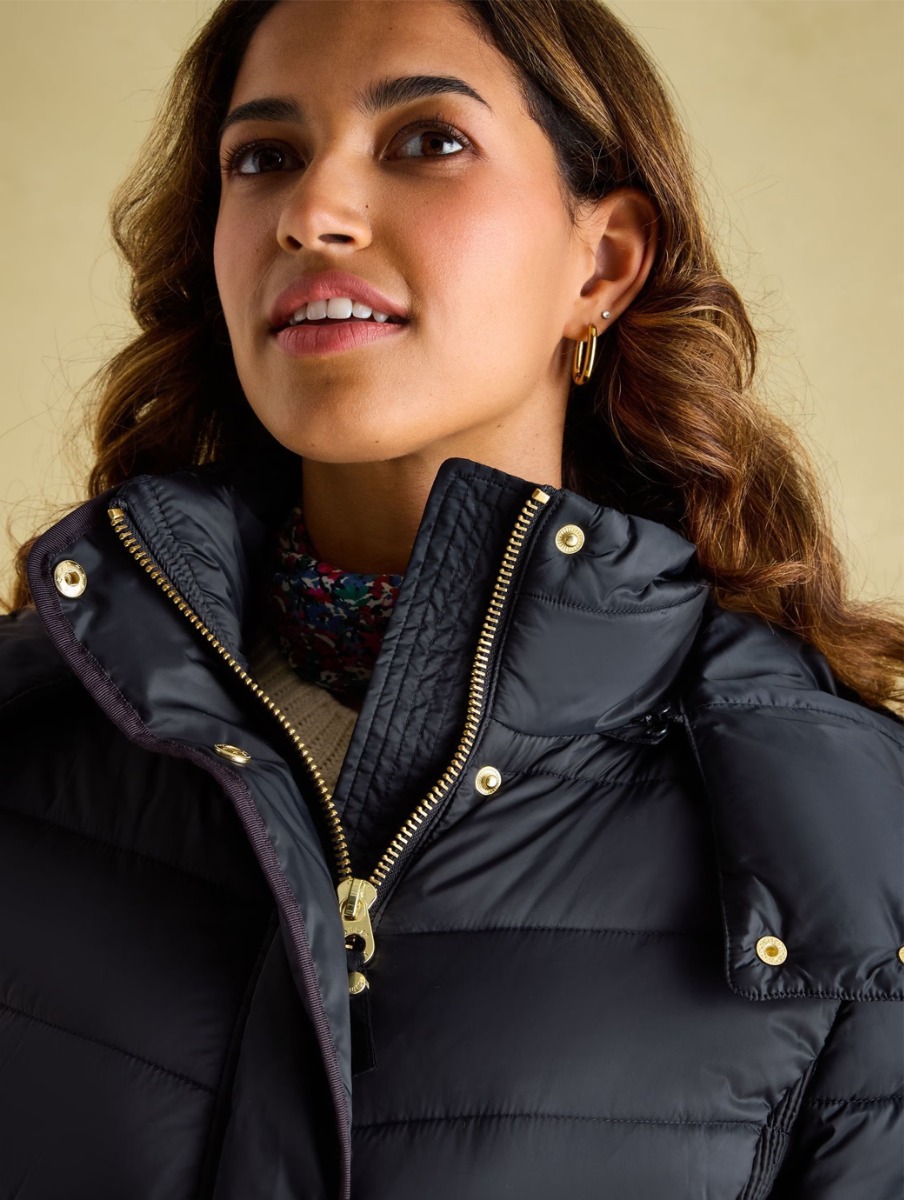Joules Women s Pembury Showerproof Long Padded Coat With Hood Dark Navy