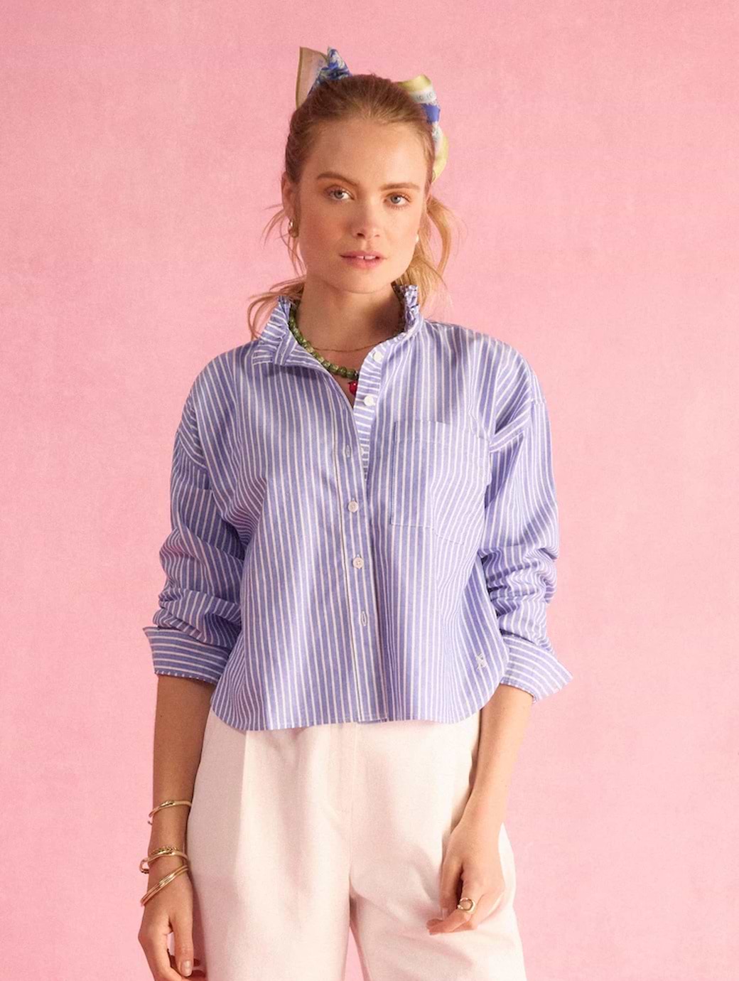 Joules Women's Cropped Oxford Shirt Blue