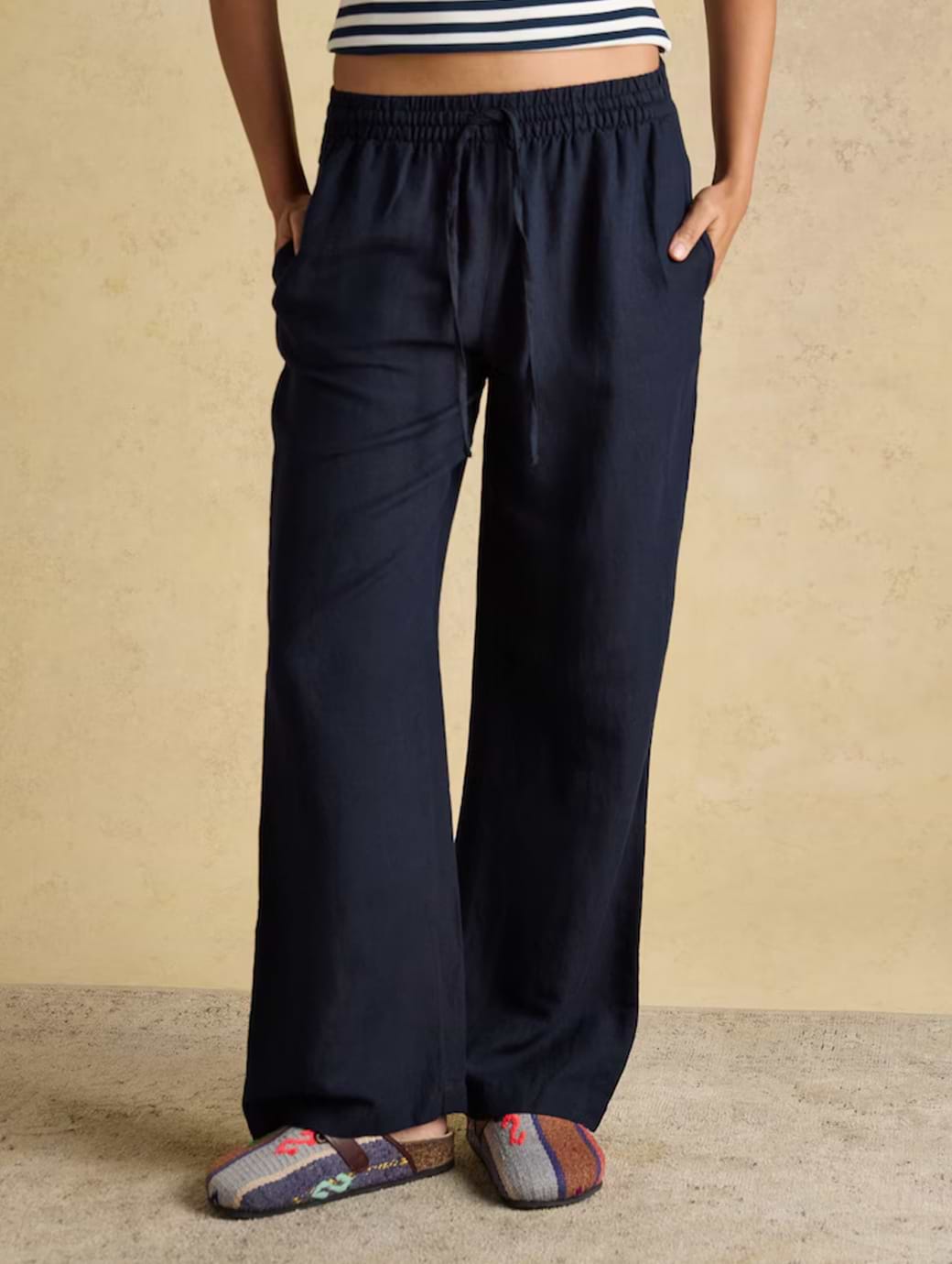 Joules Women's Linen Wide Leg Trouser Navy