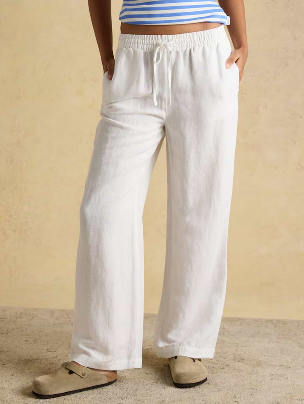 Joules Women's Linen Wide Leg Trouser White