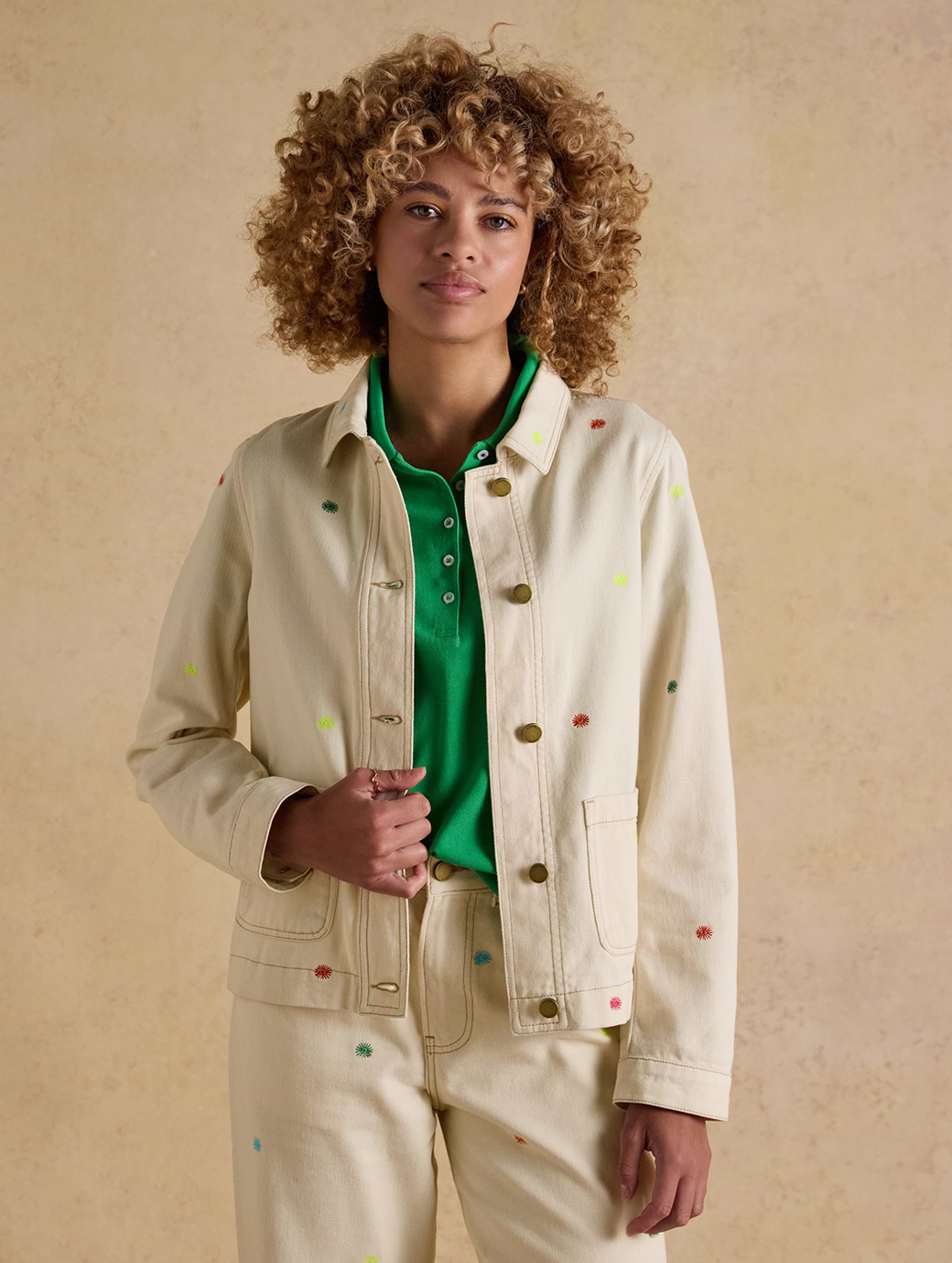 Joules Women's Marlow Embroidered Jacket Stone