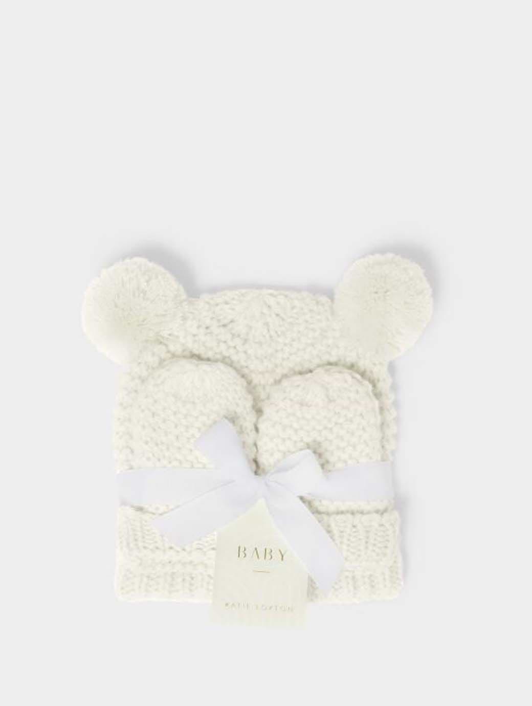 Katie Loxton Knitted Hat & Mittens Set White 0-6 months