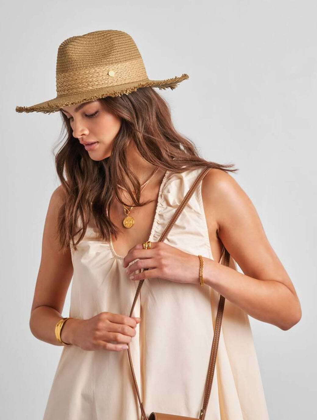 Katie Loxton Women's Straw Fedora Hat Natural