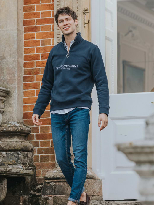 Beaumont & Bear Kingswear Unisex Quarter Zip Washed Navy 
