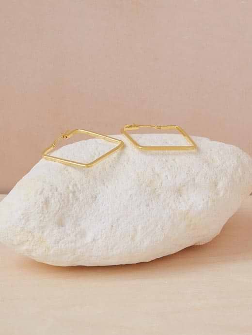 Chalk Hoop Earrings Large Square Gold Plated