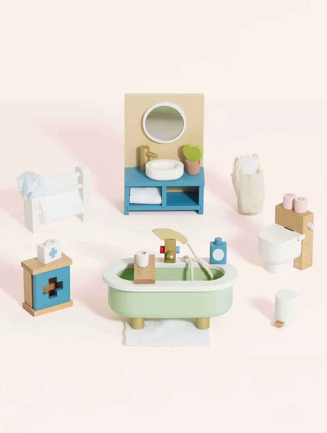 Le Toy Van Wooden Dolls House Bathroom Furniture 19pc