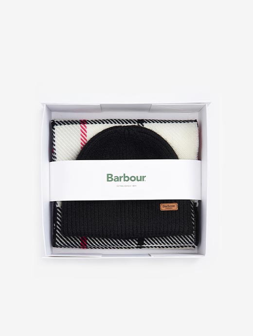 Barbour Pendle Beanie & Blair Scarf Hot Pink Monochrome