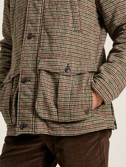Joules Men's Marriot Tweed Quilted Jacket Brown Houndstooth