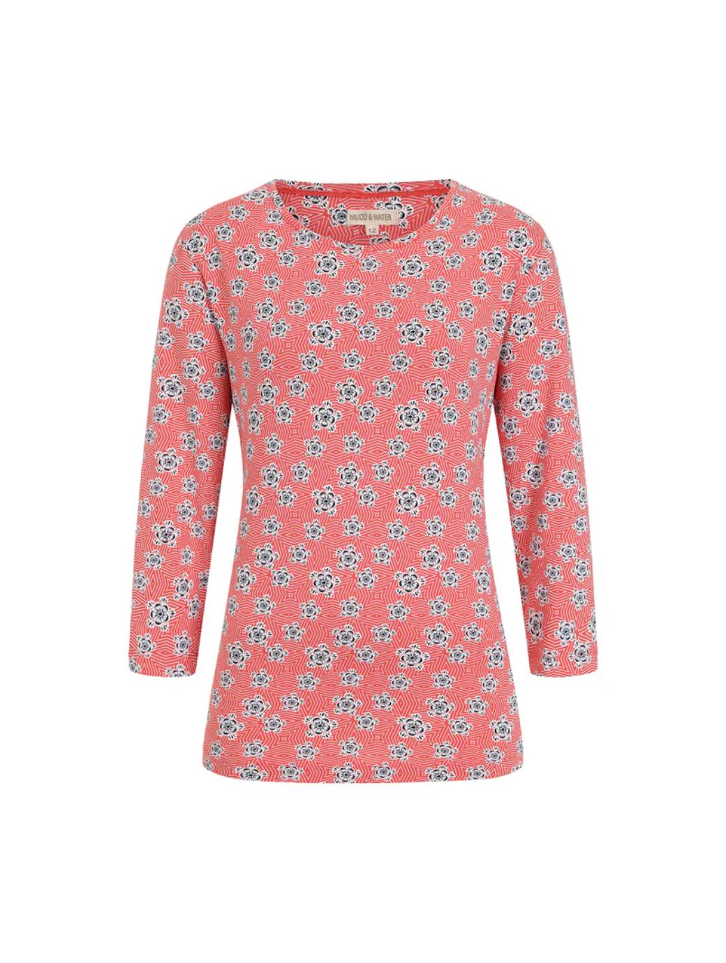 Mudd & Water Women's Fern Top Geo Print Hot Coral
