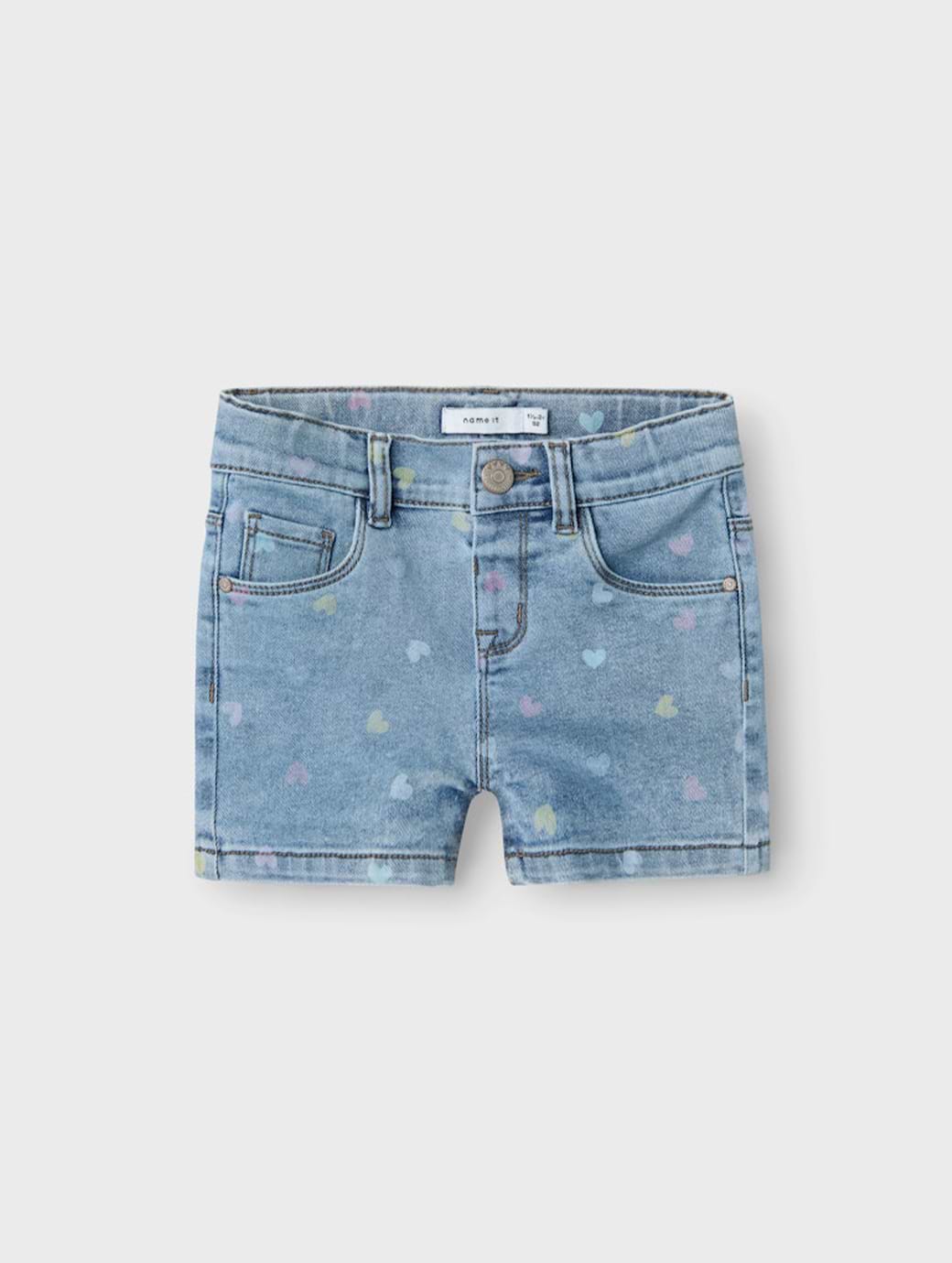 Name It Mini Girl's Salli Slim Shorts Medium Blue Denim/Hearts