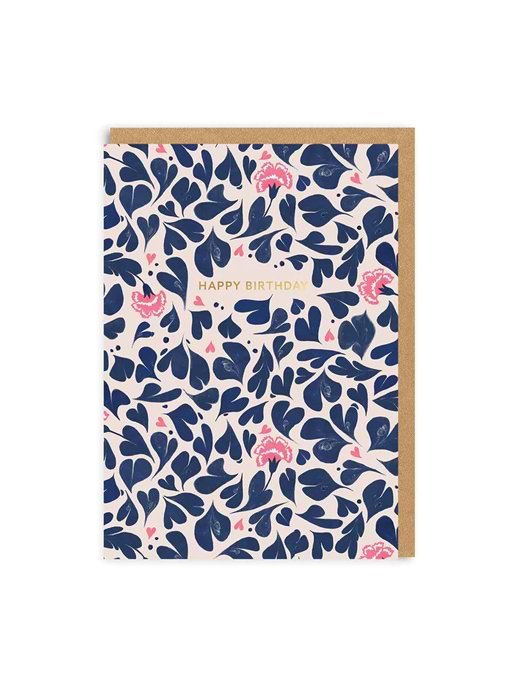 Cath Kidston Happy Birthday Marble Hearts and Flowers Greeting Card