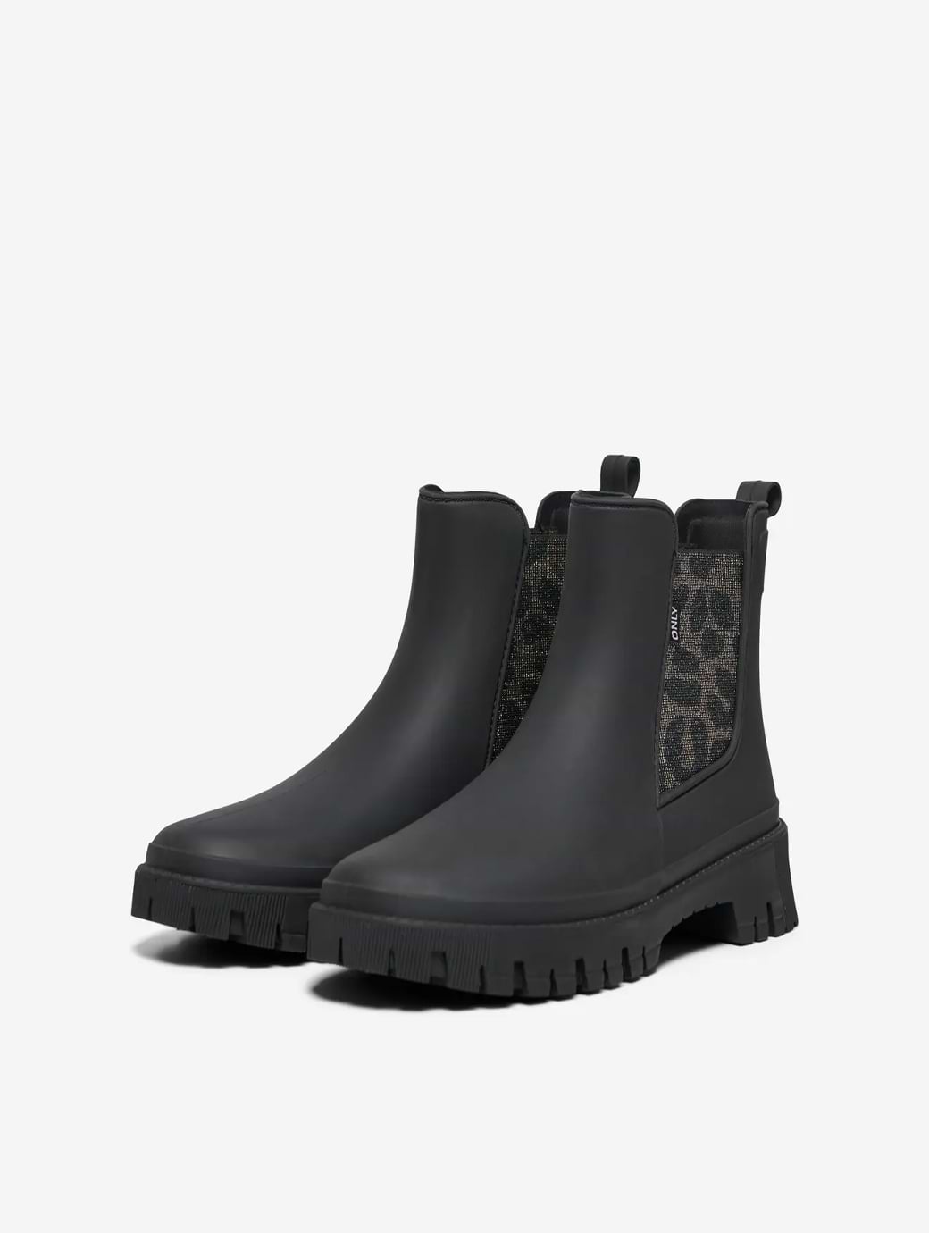 Only Women's Lulu Short Lurex Rainboot Black With Leo Lurex Elastic 