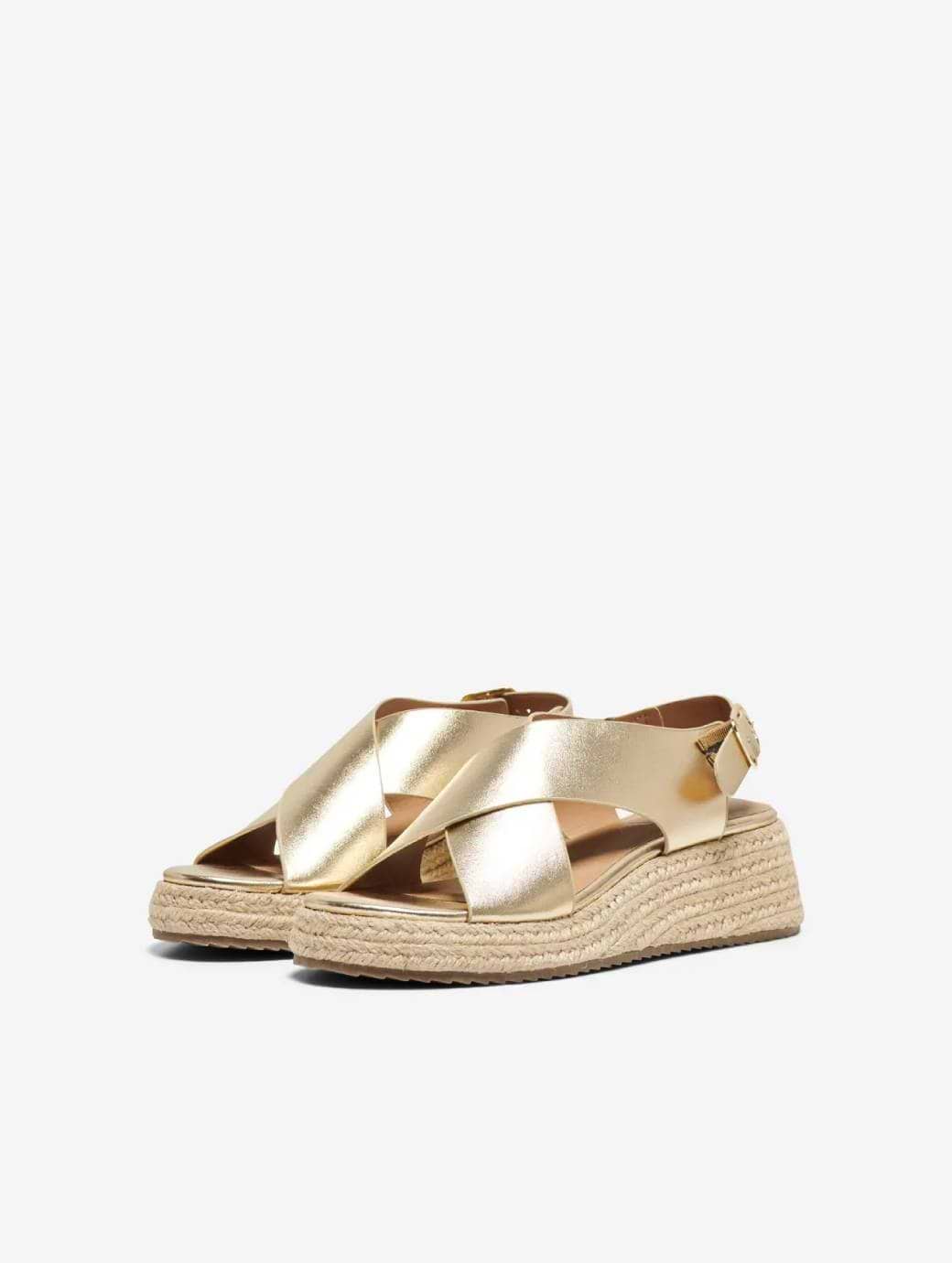 Only Women's Minerva 2 PU Foil Cross Strap Sandal Gold