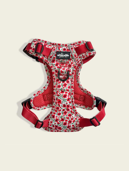 The Adorable Pooch Company Hike & Go Harness Painted Poppies 