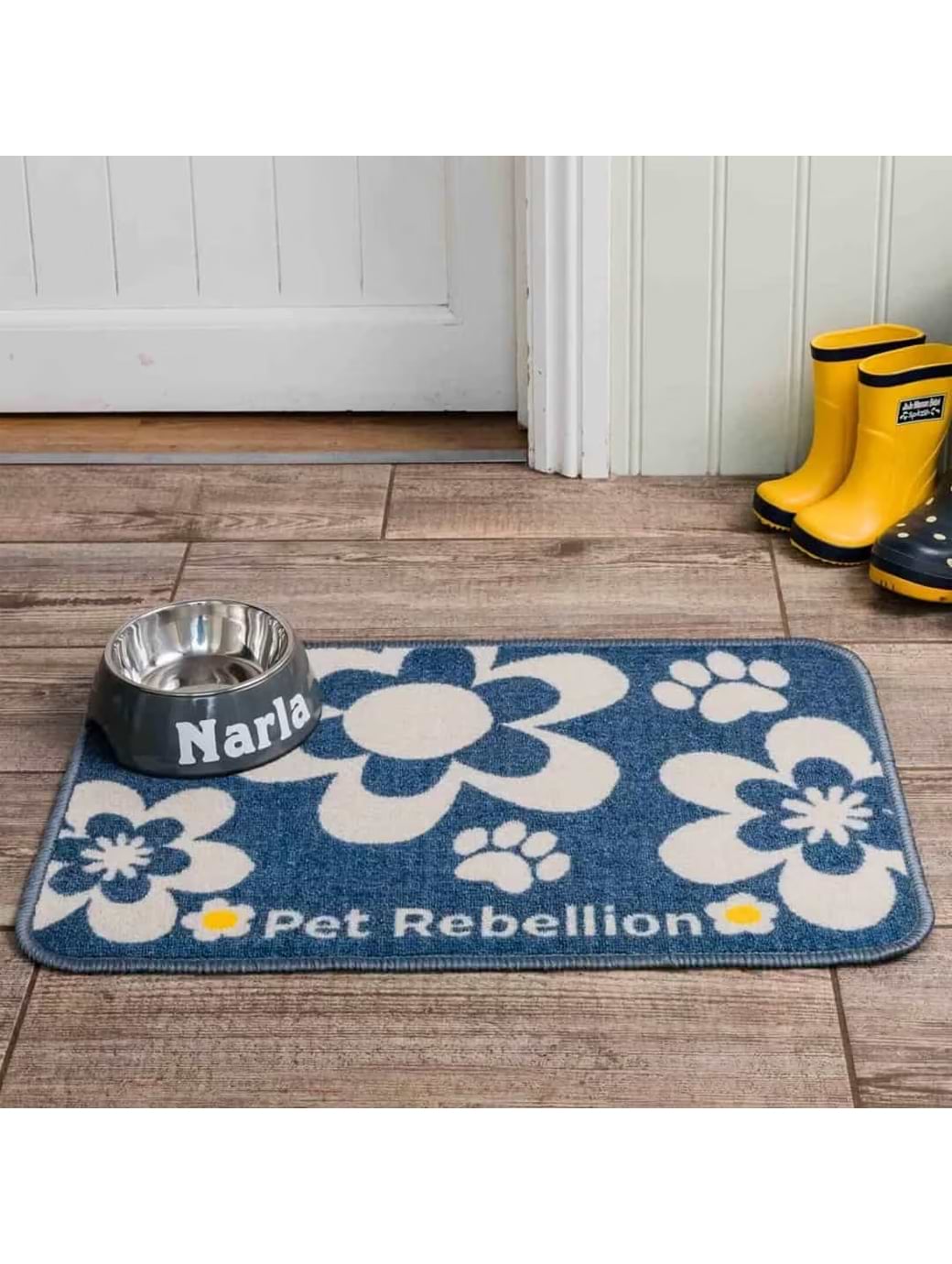 Pet Rebellion Dinner Mate Pet Feeding Mat Flowers Blue