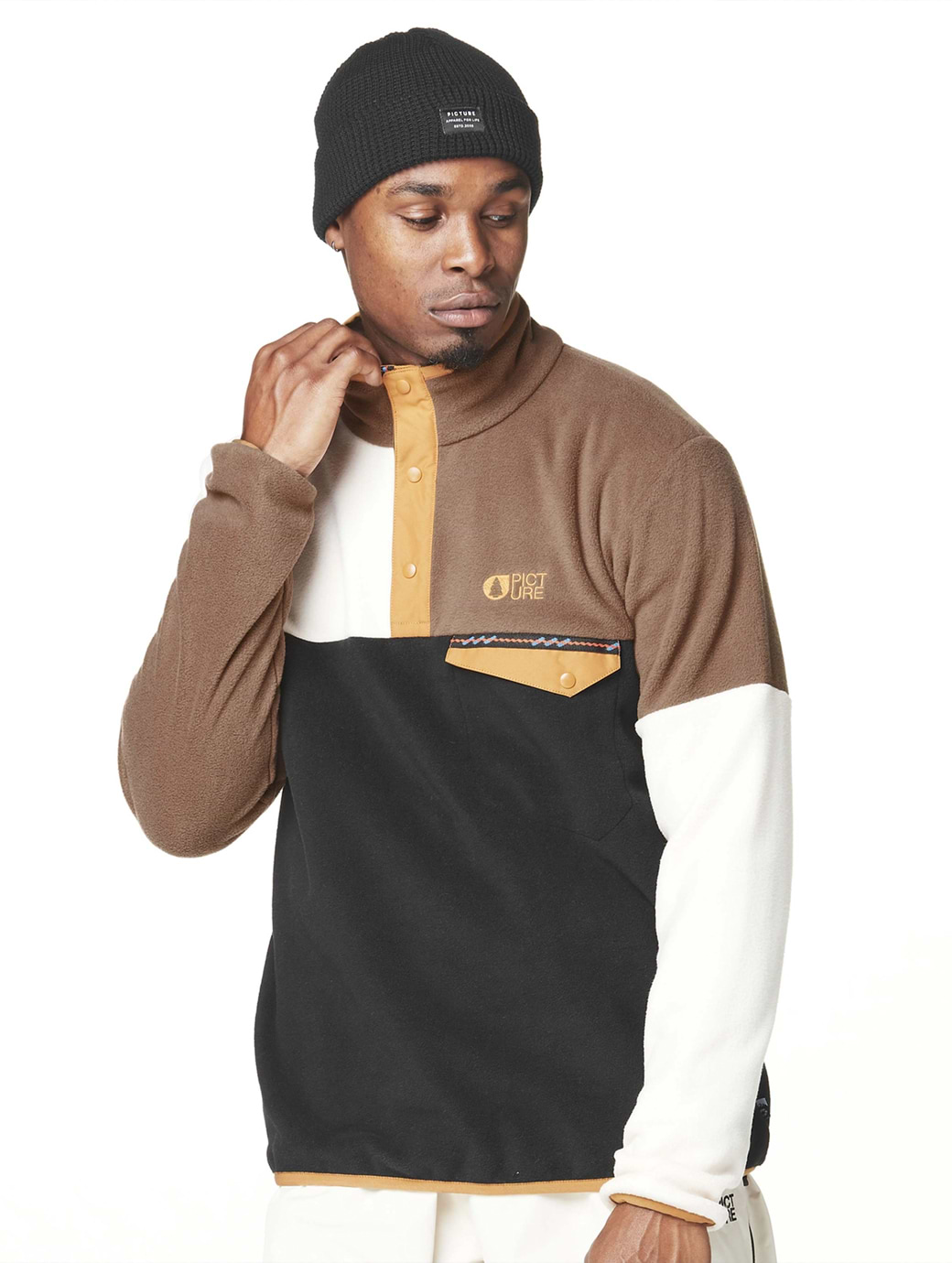 Picture Men's Arcca 1/4 Zip Fleece Black Vanilla Cocoa Brown