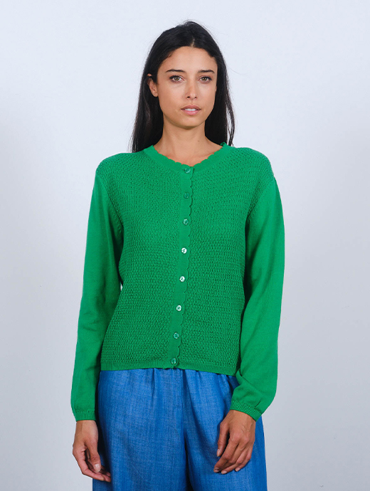 Pretty Vacant Women's Vivian Basket Weave Scallop Cardigan Green Bee