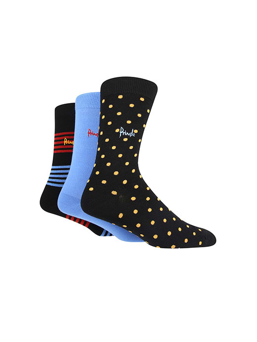 Pringle 3 Pack Bamboo Jacquard Socks Black With Orange Spots