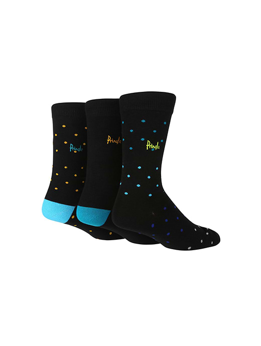 Pringle 3 Pack Bamboo Jacquard Socks Black With Pin Dots
