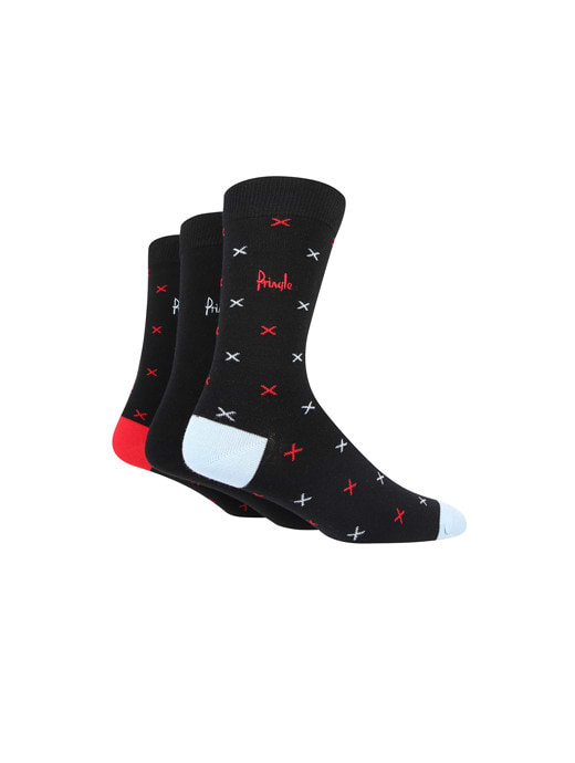 Pringle 3 Pack Bamboo Jacquard Socks Black With Red/Blue