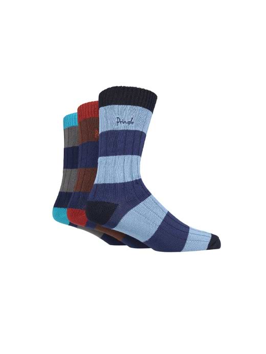 Pringle 3 Pack Bamboo Leisure Sock Blue/Navy Stripes