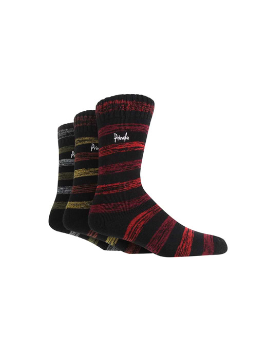Pringle 3 Pack Thermal Boot Sock Black With Feeder Stripes