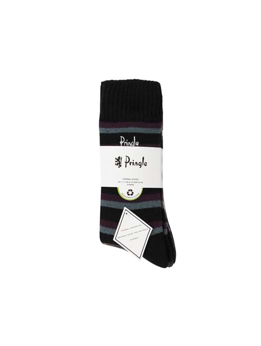Pringle 3 Pack Thermal Boot Sock Black Charocal Navy Double Stripe