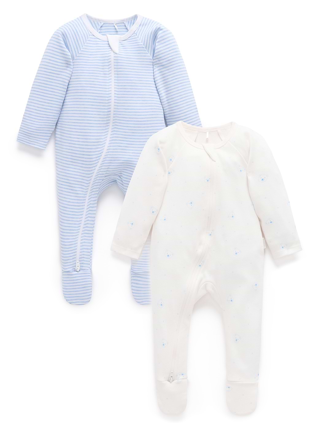 Purebaby 2-Pack Zip Growsuit Pale Blue Bear Pack