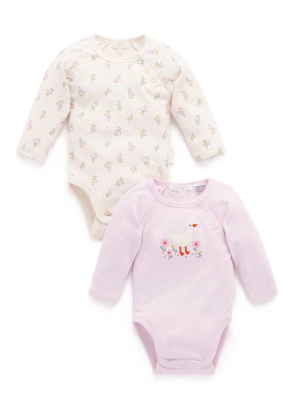 Purebaby Girl's 2-Pack Ruffle Bodysuit Primrose Print