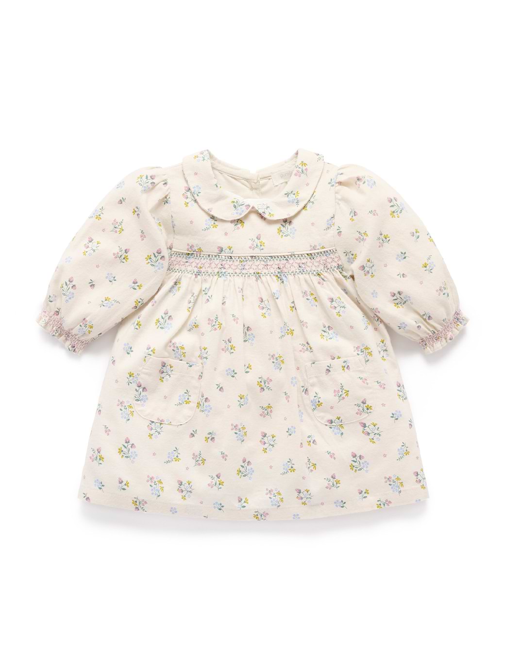 Purebaby Girl's Smocked Dress Wheat Strawberry Blossom Print