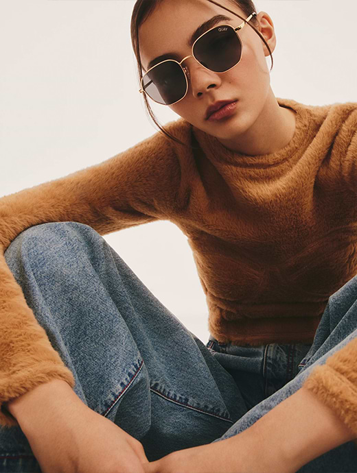 Quay Australia Big Time Gold Frame Smoke Polarised Lens Sunglasses