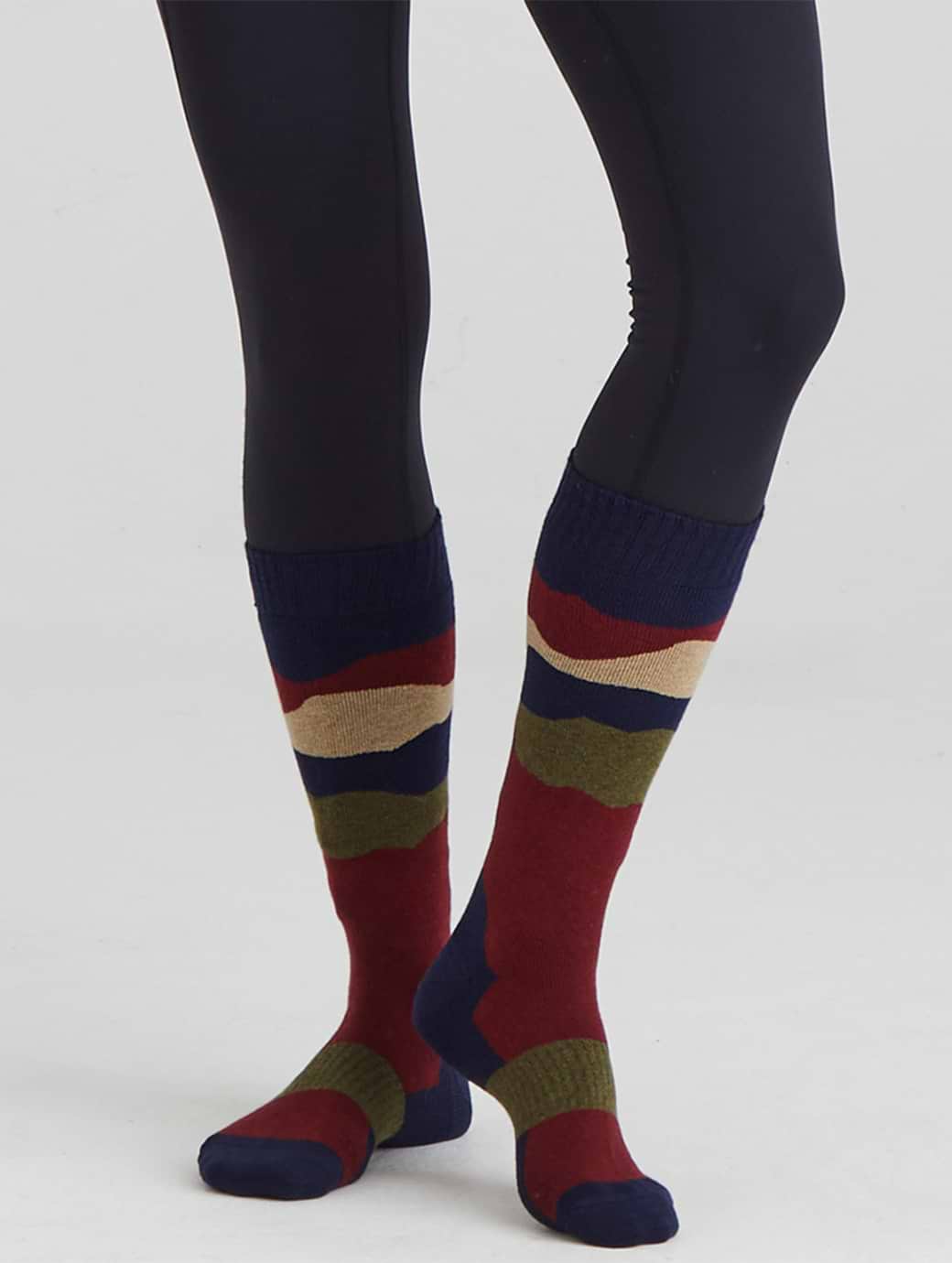 Ridgeline Merino Wool Full Length Socks Navy Stripes