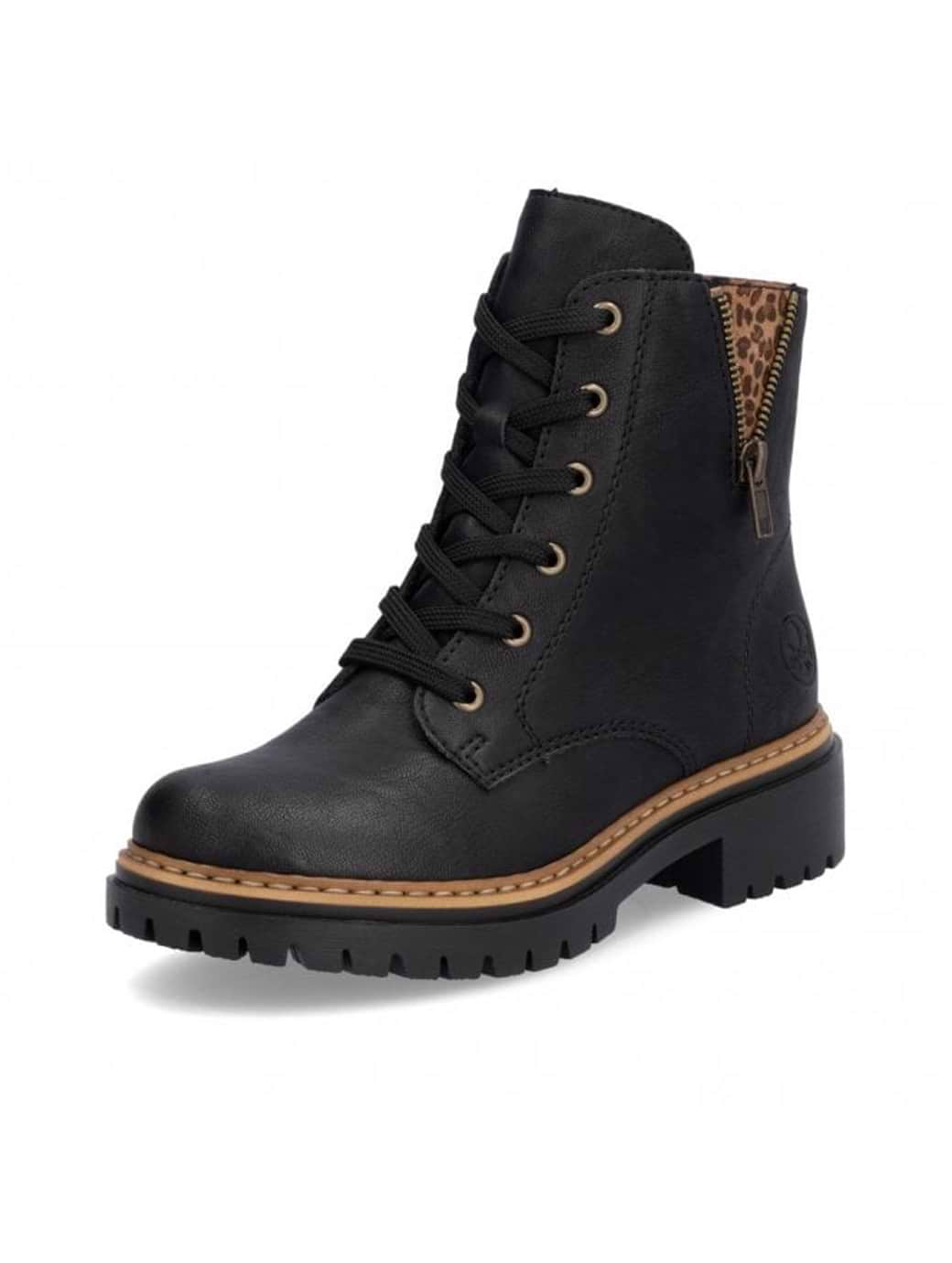 Rieker Women's 72617-00 Lace Boot Black/Leopard