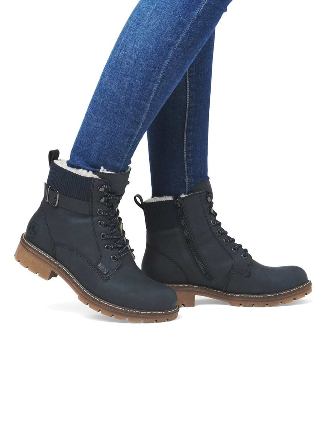 Rieker Y9102 Ladies Lace Up Ankle Boots Blue