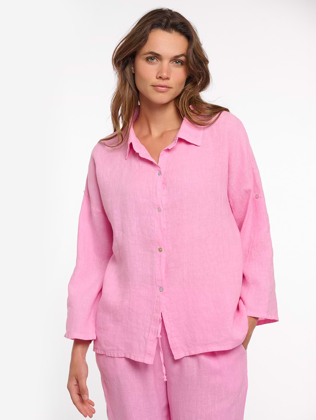 Rino & Pelle Women's Blouse With Roll Up Sleeves Rose
